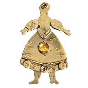 Deborah Roberts Gold-Tone Yellow Gripoix Cab Femme Girl Brooch Signed